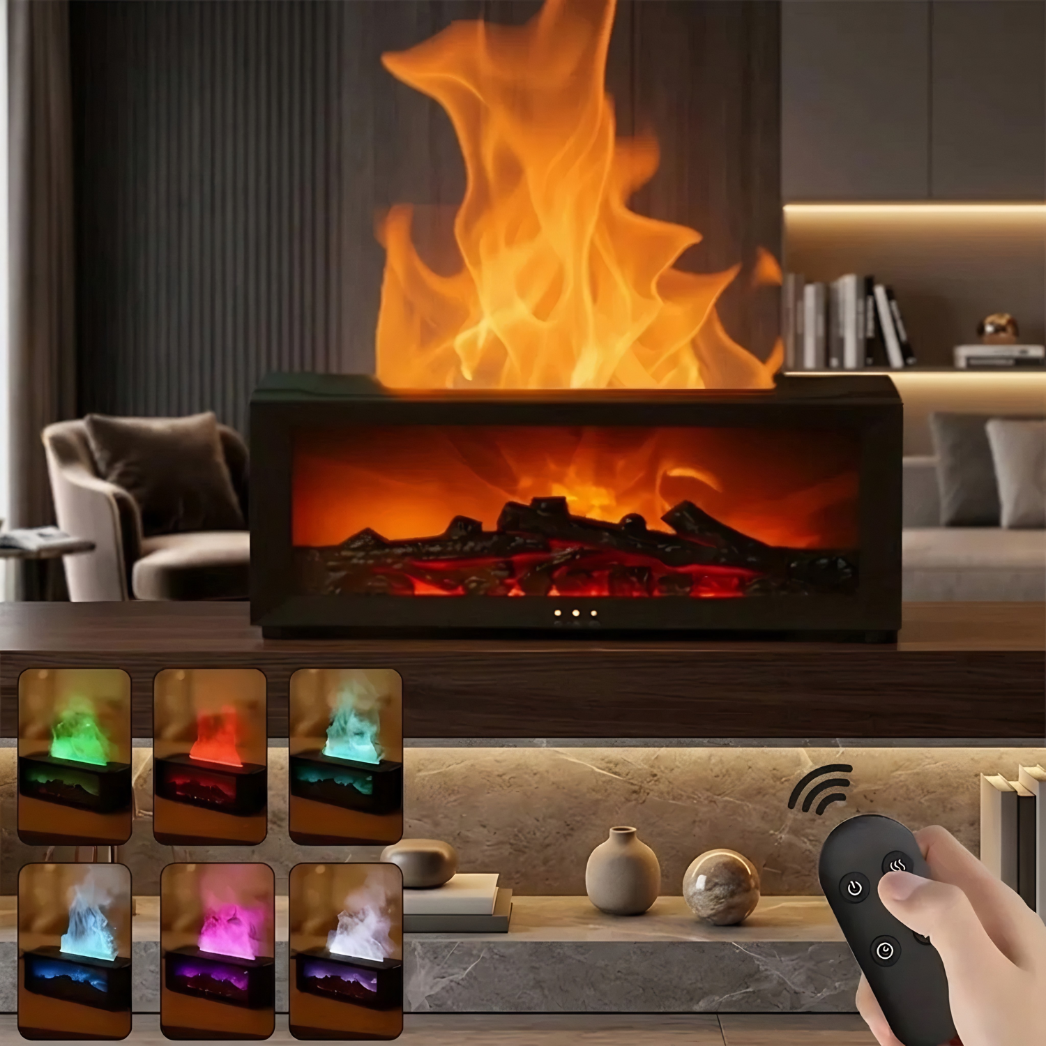 Humidificador Volcán Pro™ – Pack Bienestar: Efecto Llama 7 Colores + 3 Aceites Esenciales